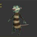 Cartoon Brown Beige Striped Rodent Character With Sharp Teeth Pink Nose Big Eyes Red Paws