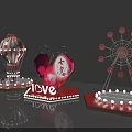Chinese Valentine's Day Decorative Set With Hot Air Balloon Heart Ferris Wheel And LOVE Lettering
