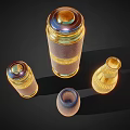 Decorative Ceramic Vessels With Gold Accents Textured Surfaces Lidded Tops And Various Shapes