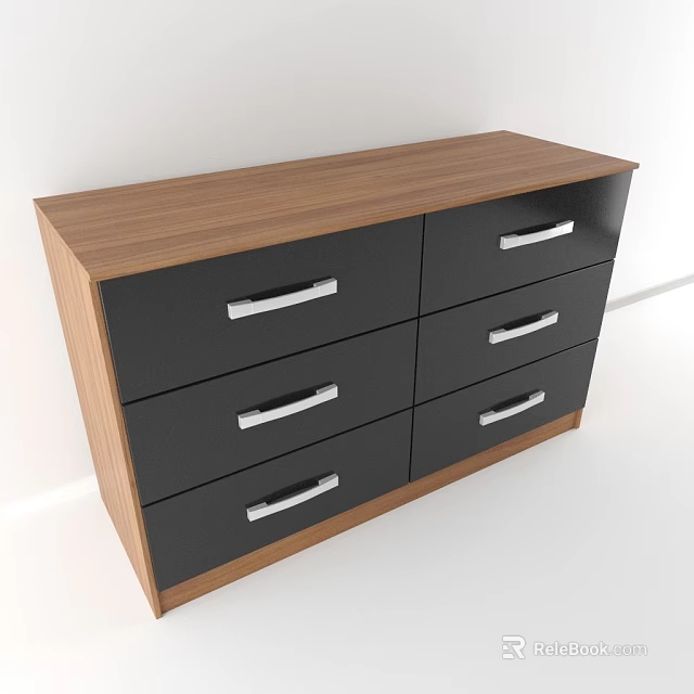 Modern Entryway Console Cabinet With Black Storage Drawers And Silver Handles 3d model 