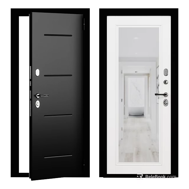 Modern Black And White Swing Door With Glass Panel And Handle Design 3d model 