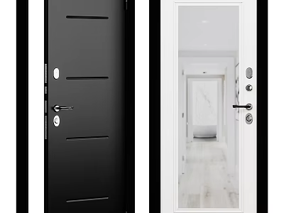 Modern Black And White Swing Door With Glass Panel And Handle Design 3d model
