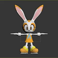 3D Orange White Rabbit Game Movie Character With Yellow Shoes Blue Bow And Outstretched Arms