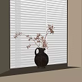 Dark Textured Vase With Dried Branches On Windowsill By White Blinds 3d model