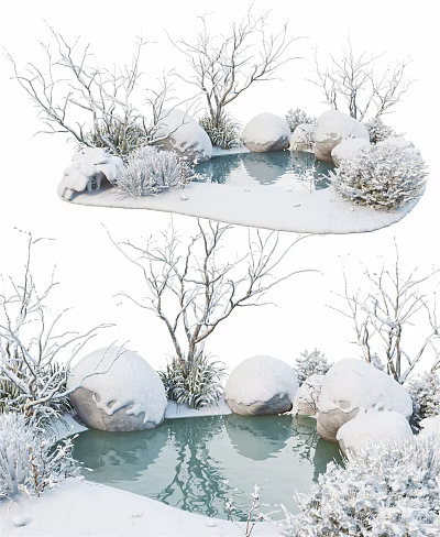 Modern landscape sketch landscape snow scenery hot spring sketch 3d model