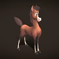 Cute Brown Cartoon Pony With White Face And Legs Standing On Dark Background