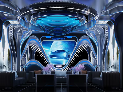 Modern KTV Lounge Interior Design With Colorful Lighting Comfortable Sofa And Digital Screen 3d model