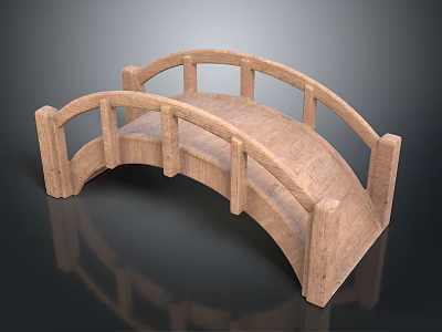 Wooden Arch Bridge Model With Railings Natural Wood Structure For Garden Decor 3d model