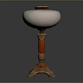 Vintage Table Lamp With White Glass Shade Red Marble Column And Brass Base