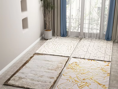 Elegant Square Rugs With Modern Marble Pattern And Gold Lines For Home Floor Decor 3d model