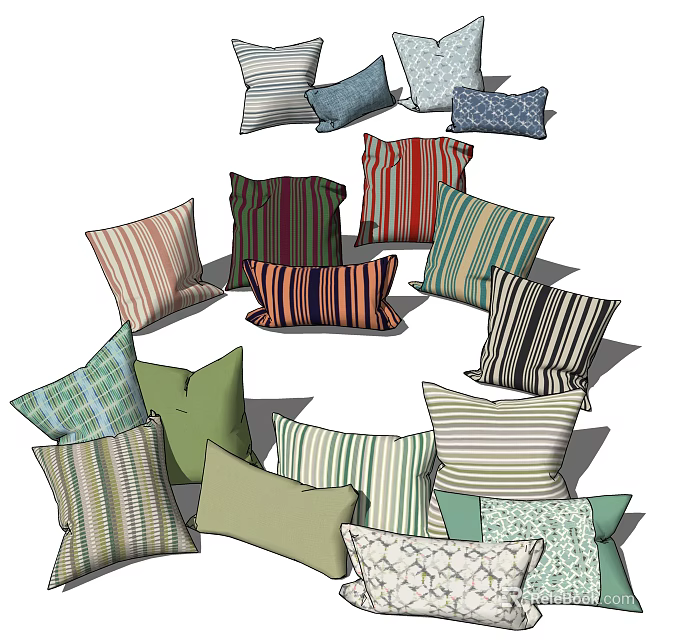 Colorful Decorative Throw Pillows With Striped Checkered And Solid Patterns For Home Decor 3d model