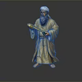 Traditional Robed Figure Statue With Turban Long Beard And Golden Green Objects