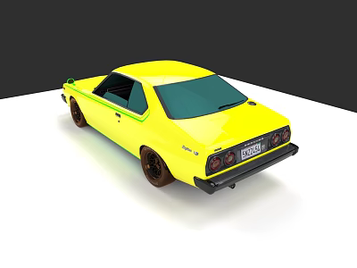 Vintage Yellow Sedan Car with Brown Wheels Rear View Shiny Exterior 3d model