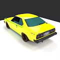 Vintage Yellow Sedan Car with Brown Wheels Rear View Shiny Exterior