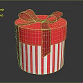 Red Decorative Gift Box With White And Red Stripes And Red Bow
