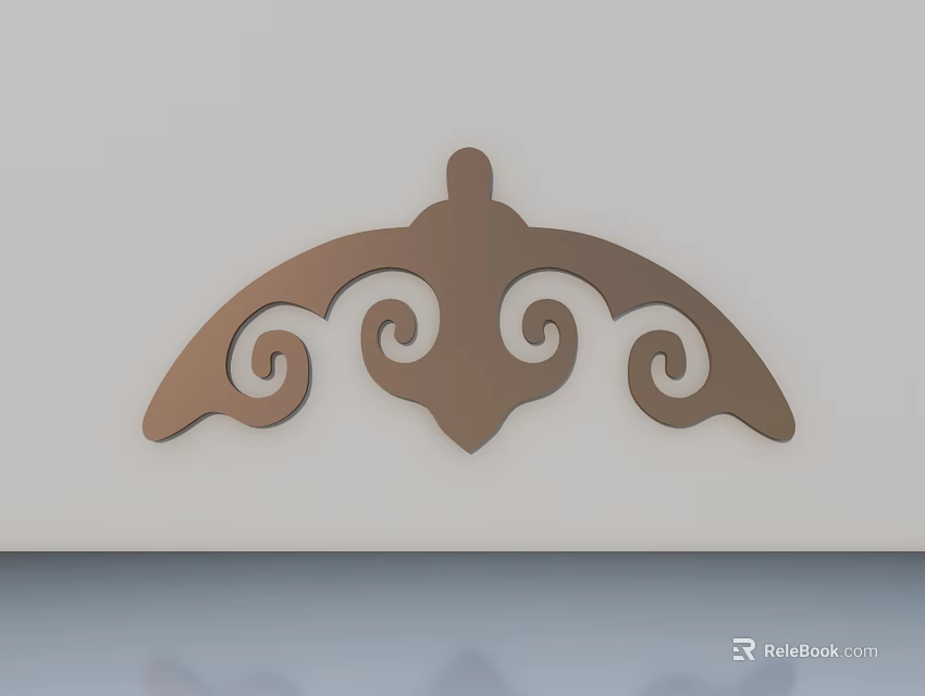 Brown Carved Decorative Design With Intricate Curved Swirl Patterns On White Background 3d model 