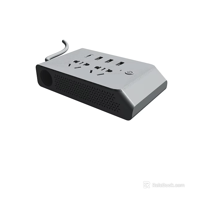 Gray Power Strip With Multiple Outlets Modern Design And Compact Size 3d model 