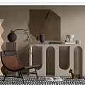 Modern Entryway Console Table With Side Cabinet Decorative Vases And Floor Lamp 3d model