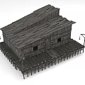 Wooden House With Sloped Roof And Wooden Plank Walls On Stilts Platform