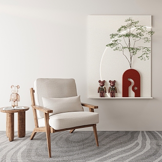 Modern Sofa Chair Cream Wall Decoration Pendant Decorative Painting Hanging Painting Combination Leisure Chair Floor Lamp 3d model