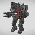 Combat Mech Robot Weapon Design With Armored Body And Red Eyes