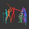 Colored Human Figures In Various Colors Interacting With Tools In Dynamic Poses