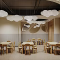 Preschool Interior Design With Soft Mushroom Seating And Cloud Lights 3d model