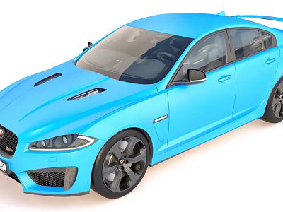 Blue Jaguar Sport Sedan With Sleek Exterior Design Black Alloy Wheels And Hood Vents 3d model