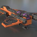 Orange And Black Cosmic Spaceship Design With Multiple Engines And Wing Structure