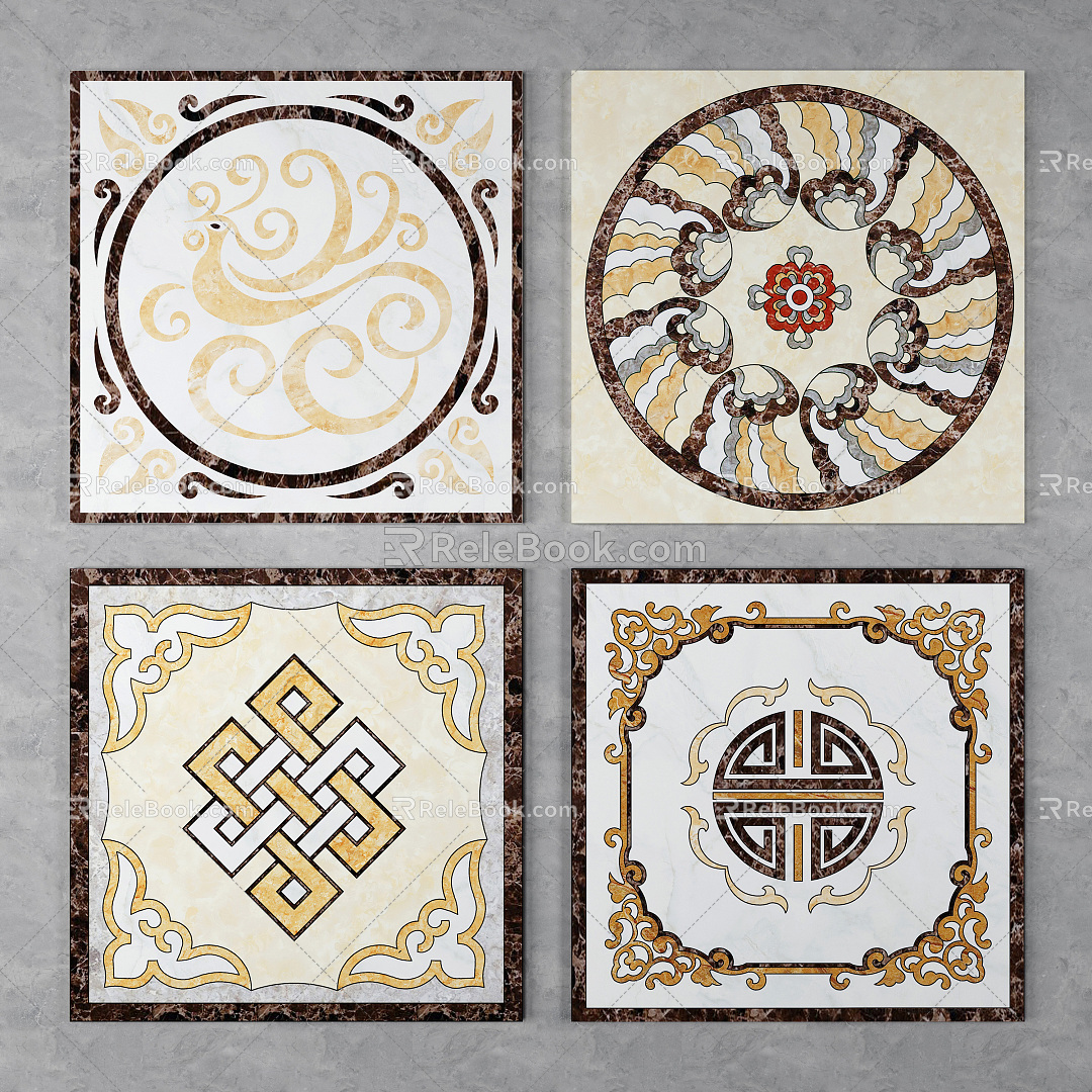 New Chinese Style Tile Floor Patchwork Tile 3d model