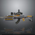 Futuristic Rifle With Scope Orange Gray Color Mechanical Design And Shiny Finish Reflection