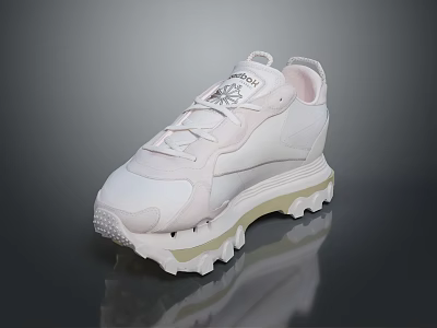 White Casual Sneakers With Thick Sole Lace Up Design And Light Pink Accents 3d model