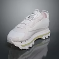White Casual Sneakers With Thick Sole Lace Up Design And Light Pink Accents
