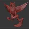 Blue Flying Owl with Spread Wings Perched on Tree Branch and Large Eyes