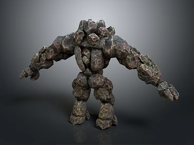 Stone Golem Game Movie Character With Detailed Rocky Humanoid Body Structure 3d model