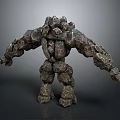 Stone Golem Game Movie Character With Detailed Rocky Humanoid Body Structure