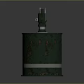 Green Rusty Household Barrel With White Stripe And Metal Top Structure