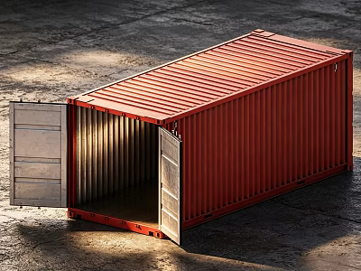 Red Industrial Equipment Container With Open Doors And Empty Interior In Industrial Setting 3d model