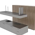 Modern Kitchen Cabinets With Sleek Stainless Steel Doors And Wooden Backsplash