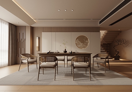 Zen Restaurant Dining Table and Chair 3d model