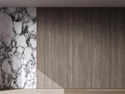 Modern Wooden Wall Paneling Interior Design With Marble Accent Wall And Natural Light 3d model