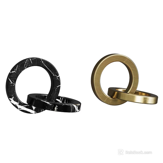 Modern Decorative Ornament Set With Black Marble Pattern And Gold Circular Ring Design 3d model 