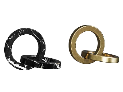 Modern Decorative Ornament Set With Black Marble Pattern And Gold Circular Ring Design 3d model