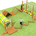 Kindergarten Outdoor Playground With Children Playing On Climbing Frame Slide Tunnel And Swings