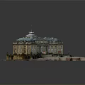 Detailed European Style Architectural Model Featuring Green Roof Dome And Multi Story Structure