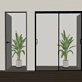 Interior Design With Various Glass Doors Black Frames And Potted Plants 3d model