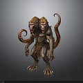Two Headed Monkey Like Mythical Creature With Red Tentacles Furry Body And Sharp Claws