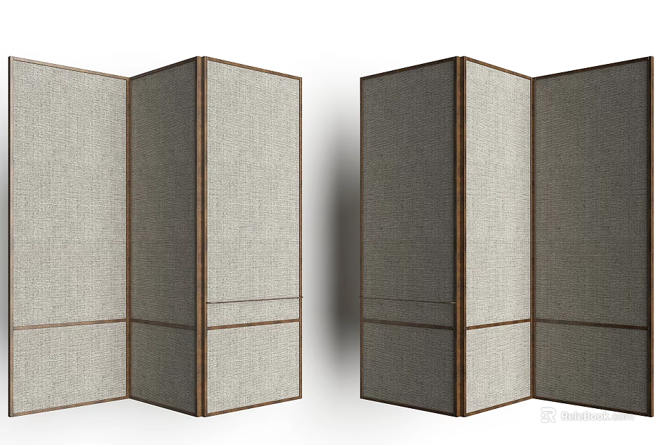 Three Panel Folding Screen With Wooden Frame And Woven Fabric Panels 3d model 