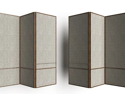Three Panel Folding Screen With Wooden Frame And Woven Fabric Panels 3d model