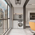Modern Home Balcony With Washing Machine Sink Cabinet And High Rise View